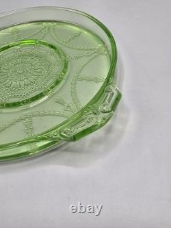 Cameo Depression Hocking Green Uranium Glass -7 Domino Tray 1930s Rare