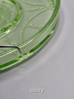 Cameo Depression Hocking Green Uranium Glass -7 Domino Tray 1930s Rare