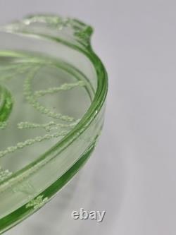 Cameo Depression Hocking Green Uranium Glass -7 Domino Tray 1930s Rare