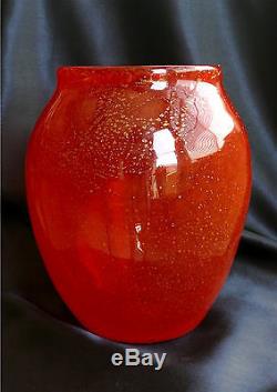 Carder Era Marked Steuben Rouge Flambe (Red) Cluthra 9 Vase Gold Flecks
