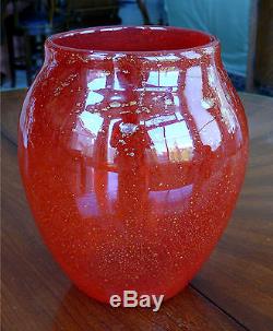 Carder Era Marked Steuben Rouge Flambe (Red) Cluthra 9 Vase Gold Flecks