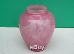 Carder Era Steuben Acid Etched BIRD ACB Rosaline Alabaster Art Glass Vase 5000