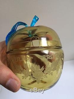 Carder Steuben Celeste Blue Amber Apple Marmalade Jar With Underplate Shape 5137