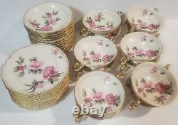 Castleton 36pcs! 12x Soup Bowl 12x Dish 12x Bowl, Pink Peonies Peony Dinnerware