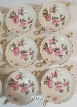 Castleton 36pcs! 12x Soup Bowl 12x Dish 12x Bowl, Pink Peonies Peony Dinnerware