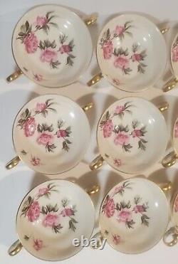 Castleton 36pcs! 12x Soup Bowl 12x Dish 12x Bowl, Pink Peonies Peony Dinnerware