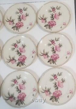 Castleton 36pcs! 12x Soup Bowl 12x Dish 12x Bowl, Pink Peonies Peony Dinnerware