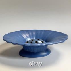 Catalina Island Pottery Matte Blue Fluted Bowl & Flower Frog Early California