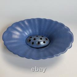 Catalina Island Pottery Matte Blue Fluted Bowl & Flower Frog Early California