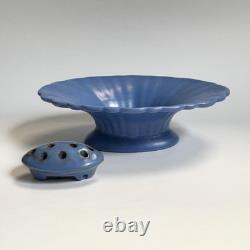 Catalina Island Pottery Matte Blue Fluted Bowl & Flower Frog Early California