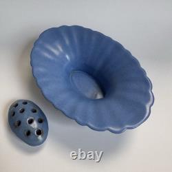 Catalina Island Pottery Matte Blue Fluted Bowl & Flower Frog Early California