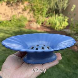 Catalina Island Pottery Matte Blue Fluted Bowl & Flower Frog Early California