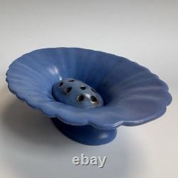 Catalina Island Pottery Matte Blue Fluted Bowl & Flower Frog Early California