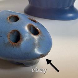 Catalina Island Pottery Matte Blue Fluted Bowl & Flower Frog Early California