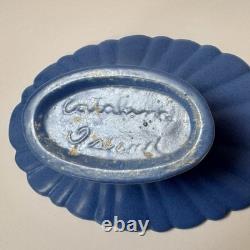 Catalina Island Pottery Matte Blue Fluted Bowl & Flower Frog Early California
