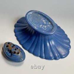 Catalina Island Pottery Matte Blue Fluted Bowl & Flower Frog Early California