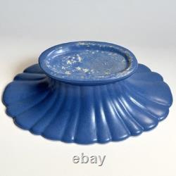Catalina Island Pottery Matte Blue Fluted Bowl & Flower Frog Early California