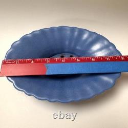 Catalina Island Pottery Matte Blue Fluted Bowl & Flower Frog Early California