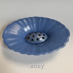 Catalina Island Pottery Matte Blue Fluted Bowl & Flower Frog Early California