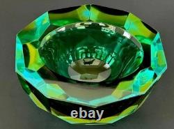 Caviar Geode Bowl Diamond Faceted Hand Blown Murano Italy 1970s Free Ship