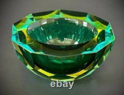 Caviar Geode Bowl Diamond Faceted Hand Blown Murano Italy 1970s Free Ship