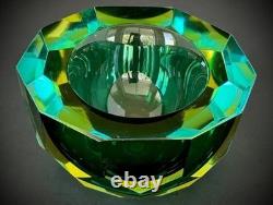 Caviar Geode Bowl Diamond Faceted Hand Blown Murano Italy 1970s Free Ship