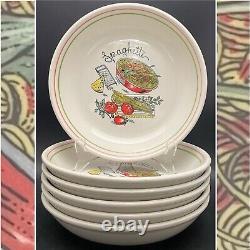 Ceramica Castellania Spaghetti Soup Salad Bowls 6 Piece Set c1970s Italy 8.5dia