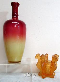 Circa Early 1900 Wheeling Wv Peach Blow Art Glass Morgan Vase