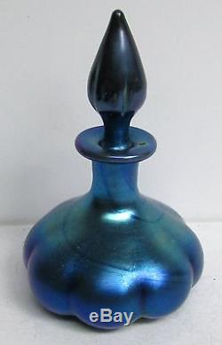 Classic Steuben Blue Aurene Iridescence Art Glass Signed Bulbous Perfume Bottle