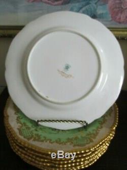Coalport Tiffany & Co England Porcelain Set Of 8 Luncheon Plate Heavy Gold Green