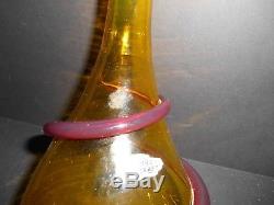 Cool Amber and Red 15 Threaded Glass Decanter with Original Tag by Blenko