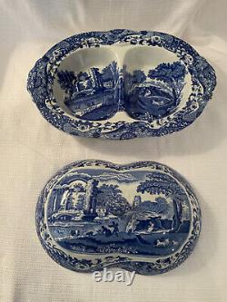 Copeland Spode's Italian blue 11 1/2 covered 2-part serving bowl Rare