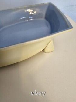 Cowan Pottery Light Blue Cream Color Footed Dish Bowl Diamond/Square Shape