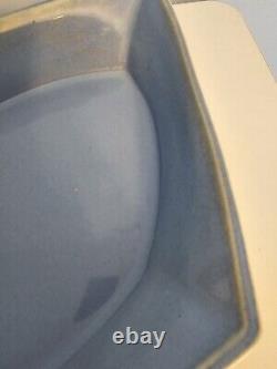 Cowan Pottery Light Blue Cream Color Footed Dish Bowl Diamond/Square Shape