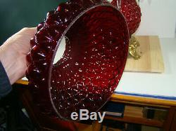 Cranberry Glass Diamond Quilted Gone With The Wind Fenton Parlor Lamp