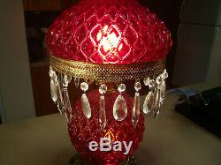 Cranberry Glass Diamond Quilted Gone With The Wind Fenton Parlor Lamp