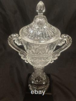 Crystal Trophy Large 14.5 Handled Cup Black Crystal Base Heavy 5 Lb 5 Oz Blank