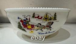 Currier & Ives McKee Milk Glass Tom and Jerry Punch/Eggnog Set 7 Piece