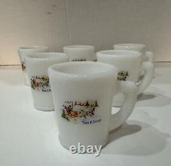 Currier & Ives McKee Milk Glass Tom and Jerry Punch/Eggnog Set 7 Piece