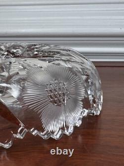 Cut Glass Crystal 8 Low Bowl Ft. American Brilliant 6-Pointed Star & Daisies