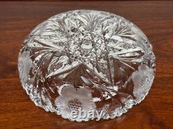 Cut Glass Crystal 8 Low Bowl Ft. American Brilliant 6-Pointed Star & Daisies