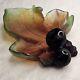 DAUM PATE DE VERRE ART GLASS FIG LEAF DISH with SNAIL ENGRAVED DAUM FRANCE