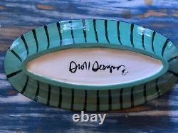 DROLL DESIGNS Art Pottery Oval Serving Bowl Blue Hydrangea 12.5 x 7.5 MINT COND