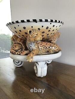 DaNisha Triple Leopard Limited Edition Ceramic 2pc Sculpture And Bowl 16X12 Art