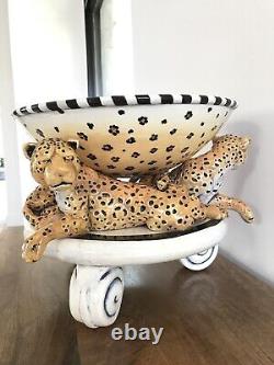 DaNisha Triple Leopard Limited Edition Ceramic 2pc Sculpture And Bowl 16X12 Art