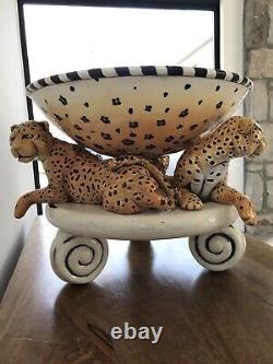 DaNisha Triple Leopard Limited Edition Ceramic 2pc Sculpture And Bowl 16X12 Art