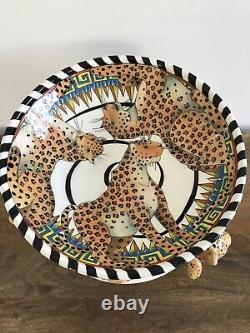 DaNisha Triple Leopard Limited Edition Ceramic 2pc Sculpture And Bowl 16X12 Art