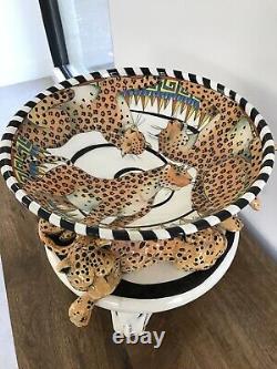 DaNisha Triple Leopard Limited Edition Ceramic 2pc Sculpture And Bowl 16X12 Art