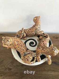 DaNisha Triple Leopard Limited Edition Ceramic 2pc Sculpture And Bowl 16X12 Art