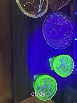 Depression Uranium Glass Green And Pink. Lot Of 8 Pieces